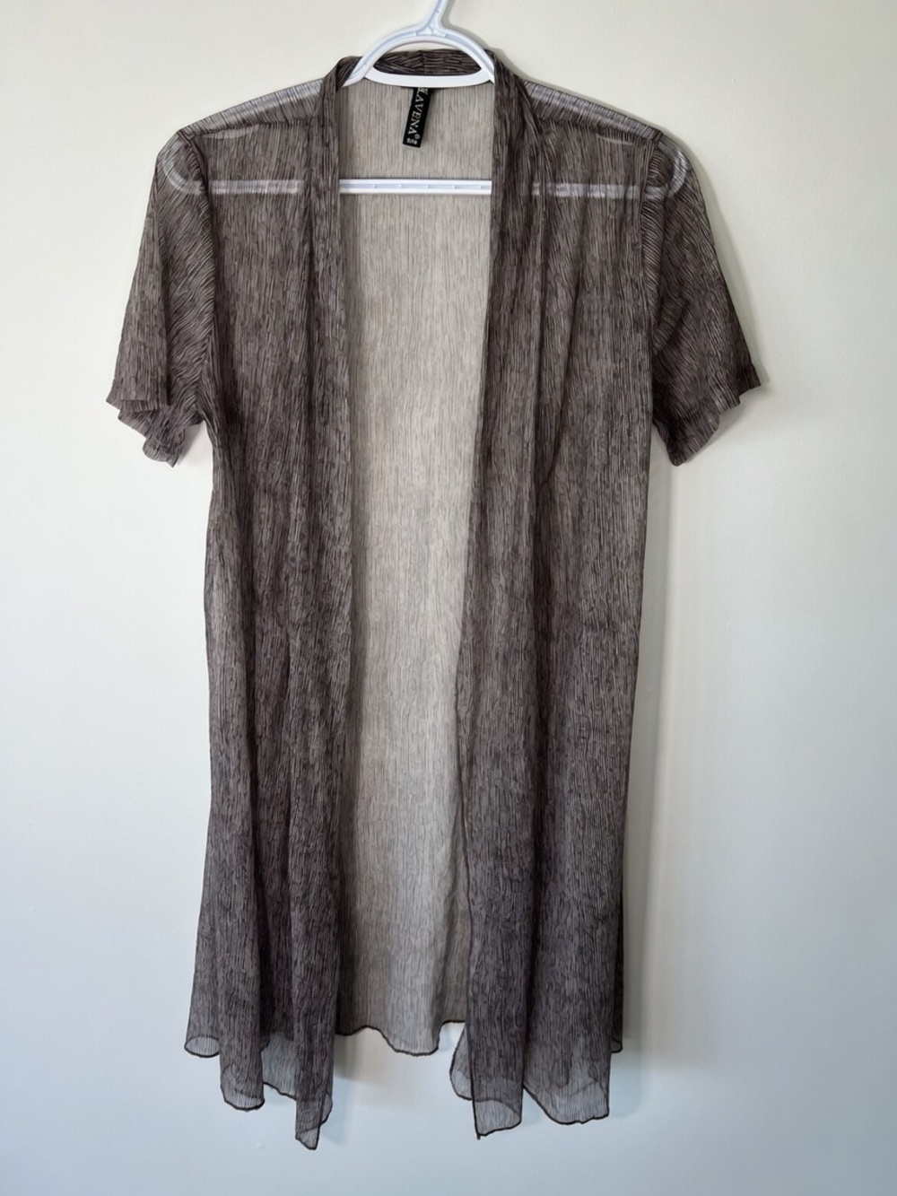 Lavena Lightweight Sheer Short-Sleeve Brown Bohemian Cardigan Womenโs Medium